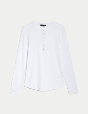 Cotton Rich Ribbed Henley Top