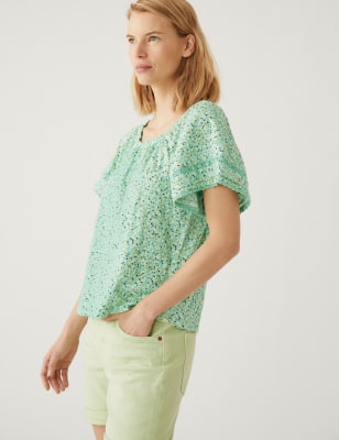 

M&S Collection Top floral 100% algodónWomens - Green Mix, Green Mix
