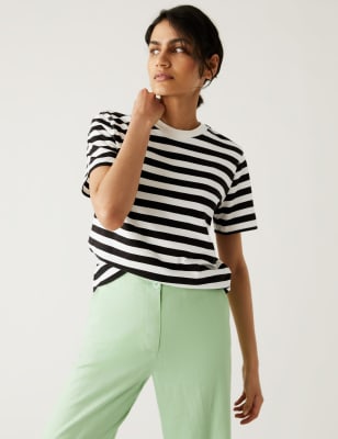 

Womens M&S Collection Pure Cotton Striped Modern Tee - Black Mix, Black Mix