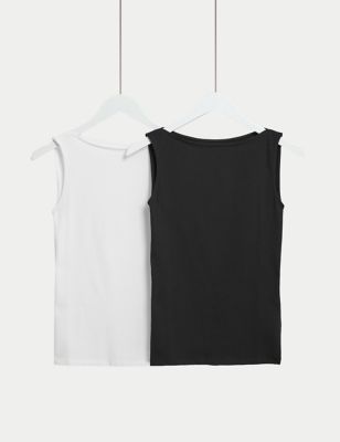 M&S Women's 2pk Cotton Rich Vests - 16 - Black/White, Black/White