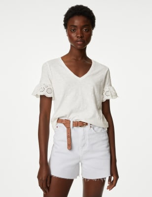 

Womens M&S Collection Pure Cotton Broderie Top - Ivory, Ivory