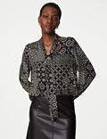 Popover-blouse met strikkraag en print