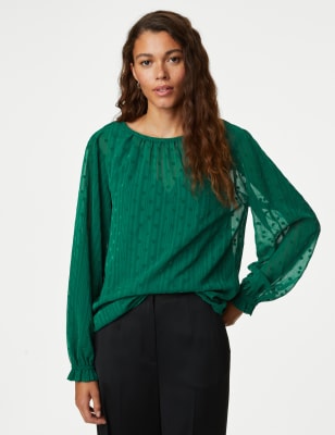 

Womens M&S Collection Chiffon Polka Dot Blouse - Hunter Green, Hunter Green