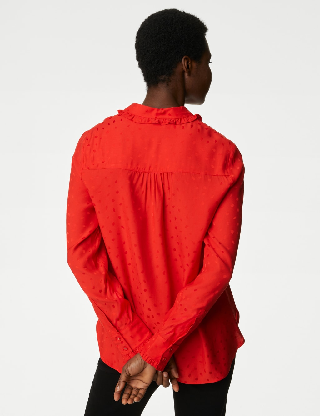 Jacquard Collared Ruffle Blouse image 5