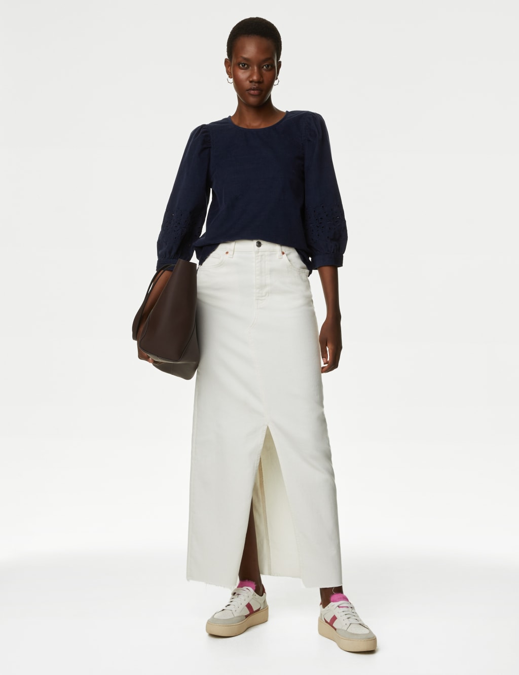 Pure Cotton Cord Broderie Puff Sleeve Top image 1