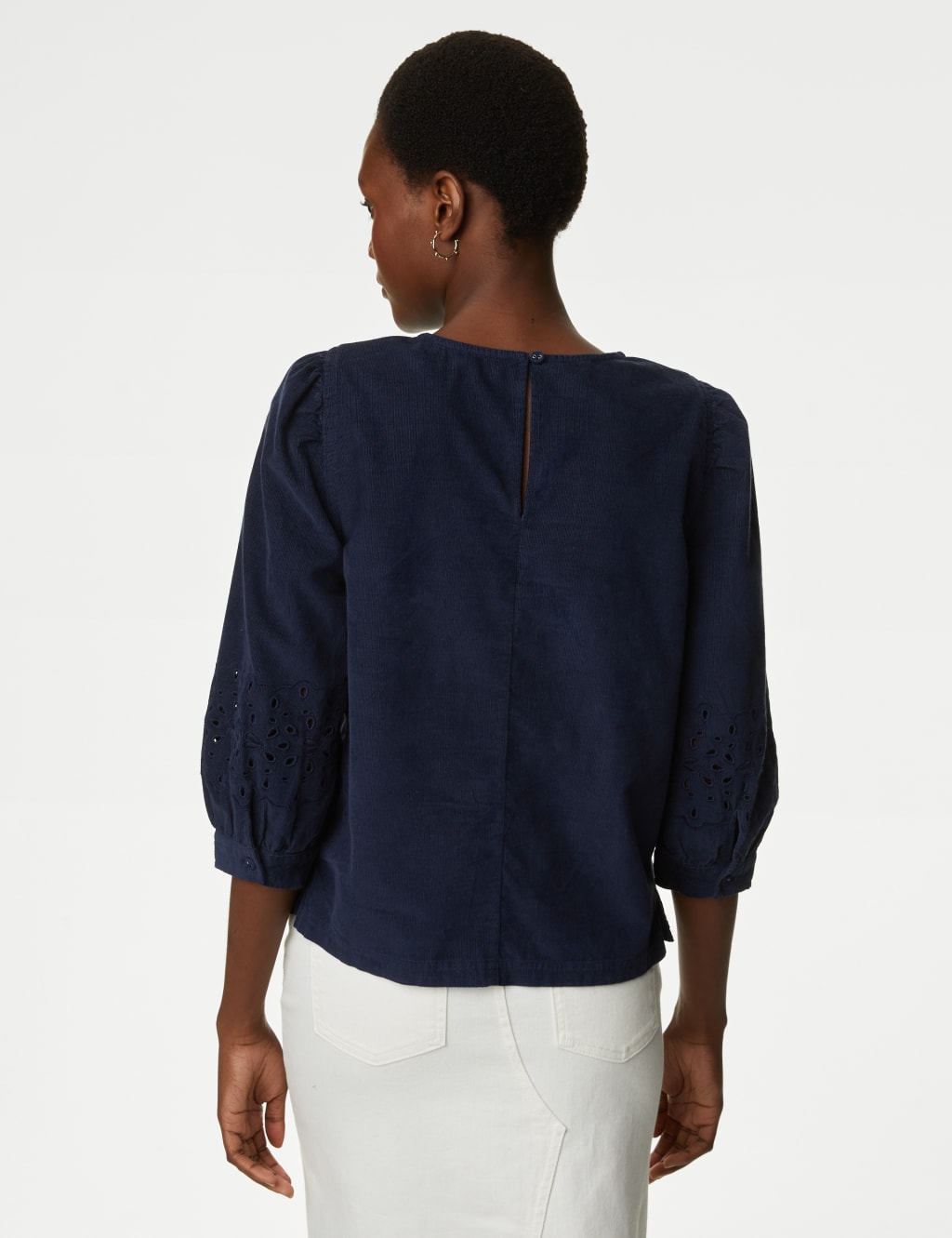 Pure Cotton Cord Broderie Puff Sleeve Top image 5
