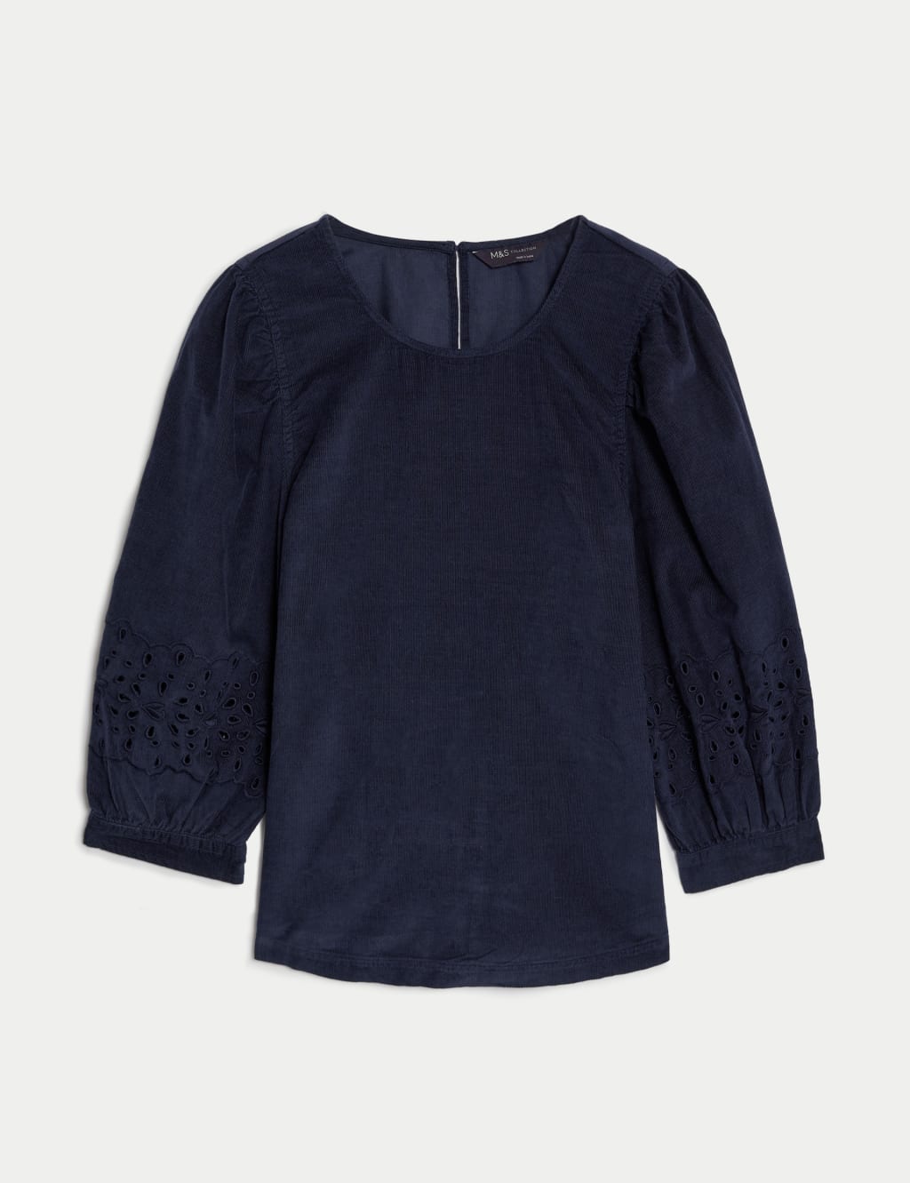 Pure Cotton Cord Broderie Puff Sleeve Top image 2