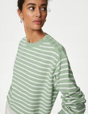 

Womens M&S Collection Cotton Rich Striped Crew Neck Sweatshirt - Green Mix, Green Mix