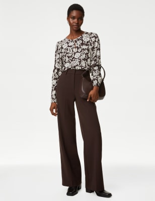 

M&S Collection Blusa estampada de escote cerrado con algodónWomens - Brown Mix, Brown Mix