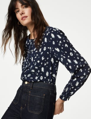 

M&S Collection Blusa texturizada abotonada estampadaWomens - Blue Mix, Blue Mix