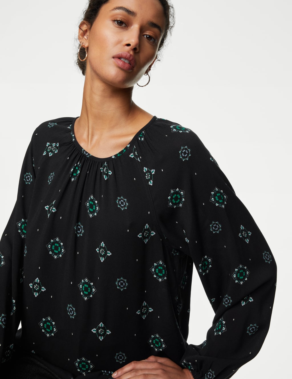 Printed Crew Neck Blouse image 3