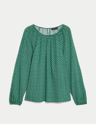 Printed Crew Neck Blouse