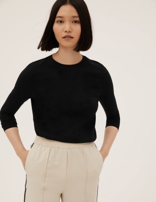 

Womens M&S Collection Alltagstaugliches Langarmoberteil aus reiner Baumwolle - Black, Black