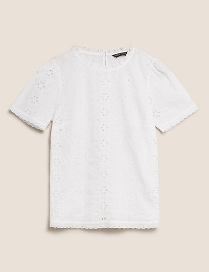 Pure Cotton Broderie Ruffle Blouse