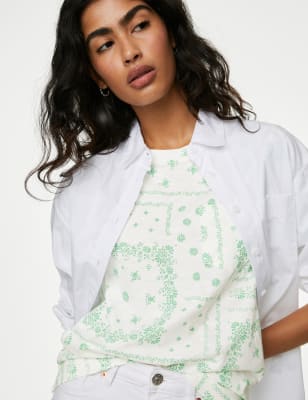

Womens M&S Collection Pure Cotton Printed Crew Neck Top - Multi, Multi