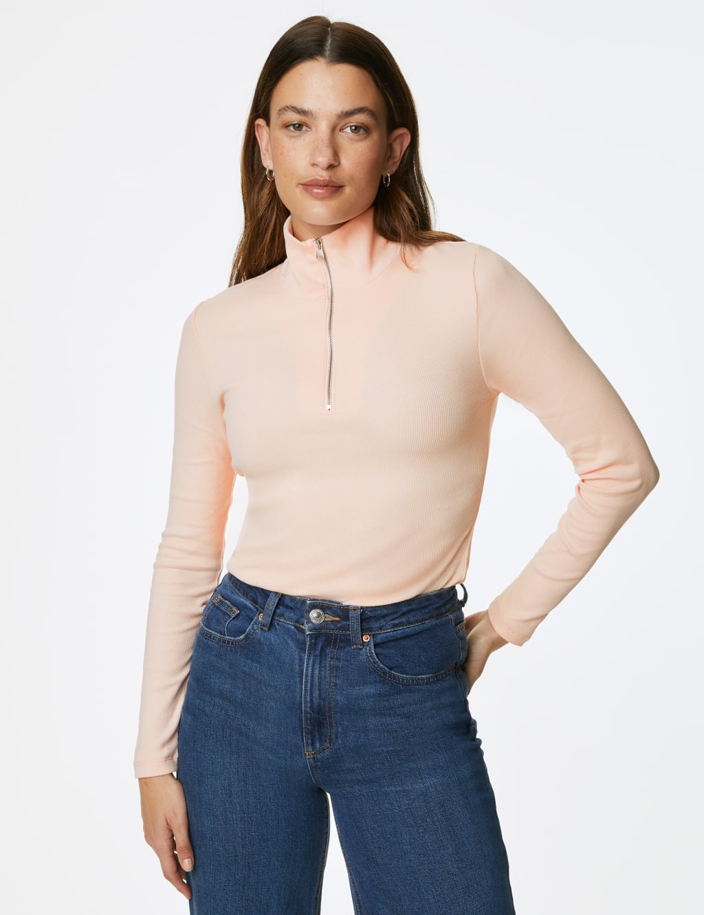 Cotton Rich Ribbed Half Zip Top image 4
