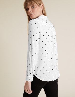 Polka Dot Longline Long Sleeve Shirt