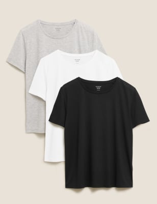 

Womens M&S Collection 3 Pack Crew Neck Short Sleeve T-Shirts - White Mix, White Mix
