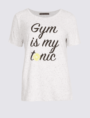 Cotton Rich Statement Gym Slogan T-Shirt, M&S Collection