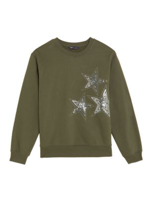 

Womens M&S Collection Cotton Rich Sparkle Sweatshirt - Hunter Green, Hunter Green