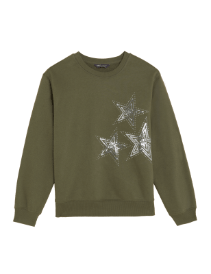 

M&S Collection Sudadera de algodón con brillosWomens - Hunter Green, Hunter Green