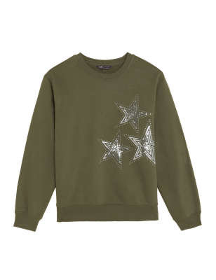 

Womens M&S Collection Cotton Rich Sparkle Sweatshirt - Hunter Green, Hunter Green