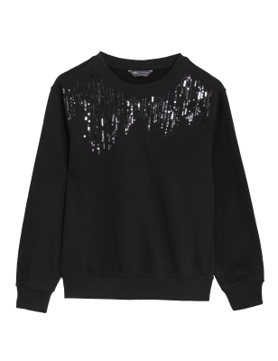 

Womens M&S Collection Cotton Rich Sparkle Sweatshirt - Black Mix, Black Mix