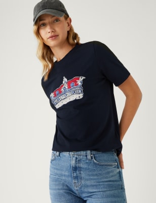 

Womens M&S Collection Women's Pure Cotton Coronation T-Shirt - Navy Mix, Navy Mix