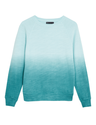 

Womens M&S Collection Tie-Dye-Sweatshirt aus reiner Baumwolle mit Rundhalsausschnitt - Blue Mix, Blue Mix