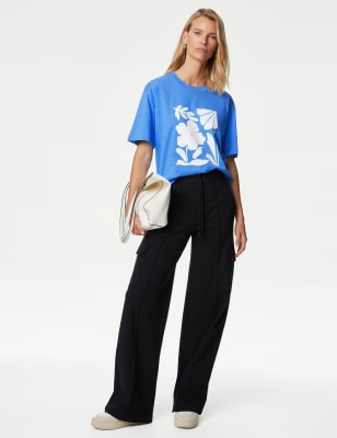 

Womens M&S Collection T-Shirt aus reiner Baumwolle mit Verzierung - Blue Mix, Blue Mix
