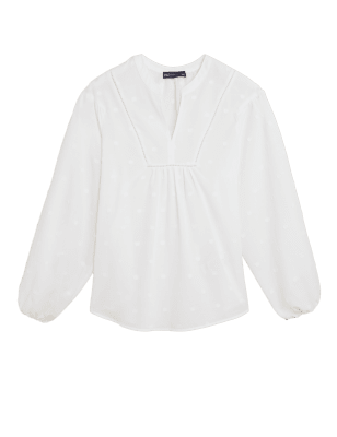 

Womens M&S Collection Pure Cotton V-Neck Blouson Sleeve Blouse - Ivory, Ivory