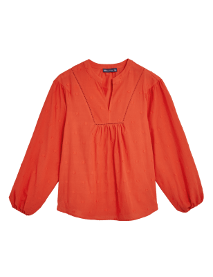 

Womens M&S Collection Pure Cotton V-Neck Blouson Sleeve Blouse - Orange, Orange