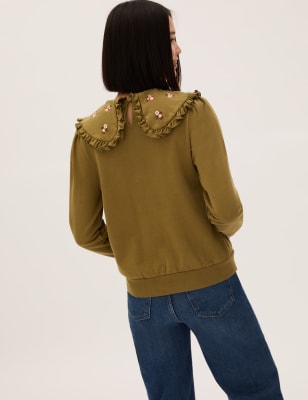 Embroidered Collar Organic Cotton Sweatshirt 
