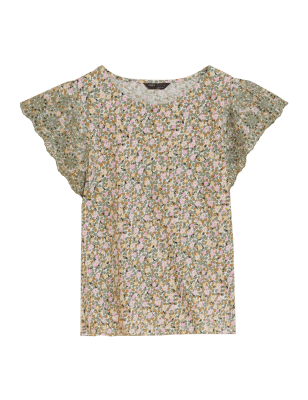 

M&S Collection Top sin mangas 100% algodón con bordadoWomens - Green Mix, Green Mix