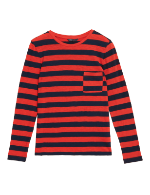 

Womens M&S Collection Pure Cotton Striped Long Sleeve Top - Red Mix, Red Mix