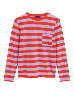 

Womens M&S Collection Pure Cotton Striped Pocket T-Shirt - Lilac Mix, Lilac Mix