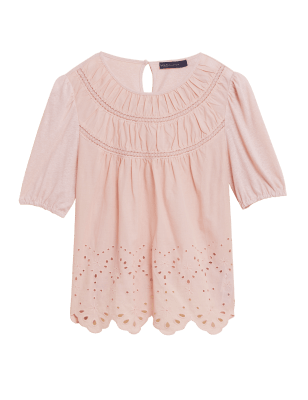 

M&S Collection Top 100% algodón de manga corta con bordadoWomens - Pink Shell, Pink Shell