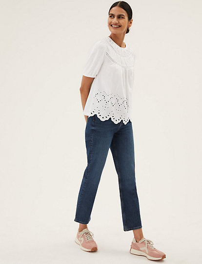 Pure Cotton Broderie Short Sleeve Top