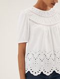 Pure Cotton Broderie Short Sleeve Top