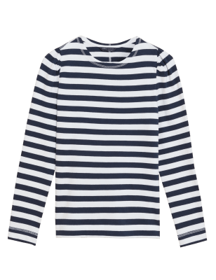 

Womens M&S Collection Pure Cotton Striped Long Sleeve Top - Navy Mix, Navy Mix