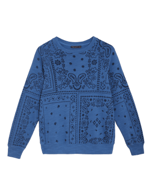 

Womens M&S Collection Pure Cotton Printed Long Sleeve Sweatshirt - Dark Blue, Dark Blue