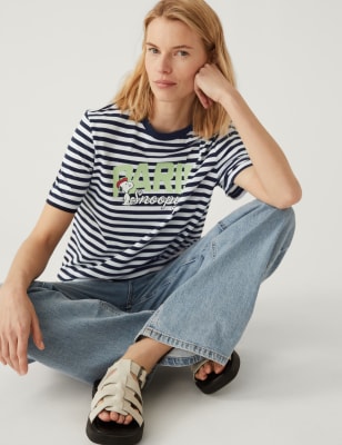 

M&S Collection Camiseta de rayas 100% algodón de Snoopy™Womens - Navy Mix, Navy Mix