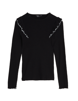 

Womens M&S Collection Geripptes Langarmoberteil aus reiner Baumwolle - Black, Black