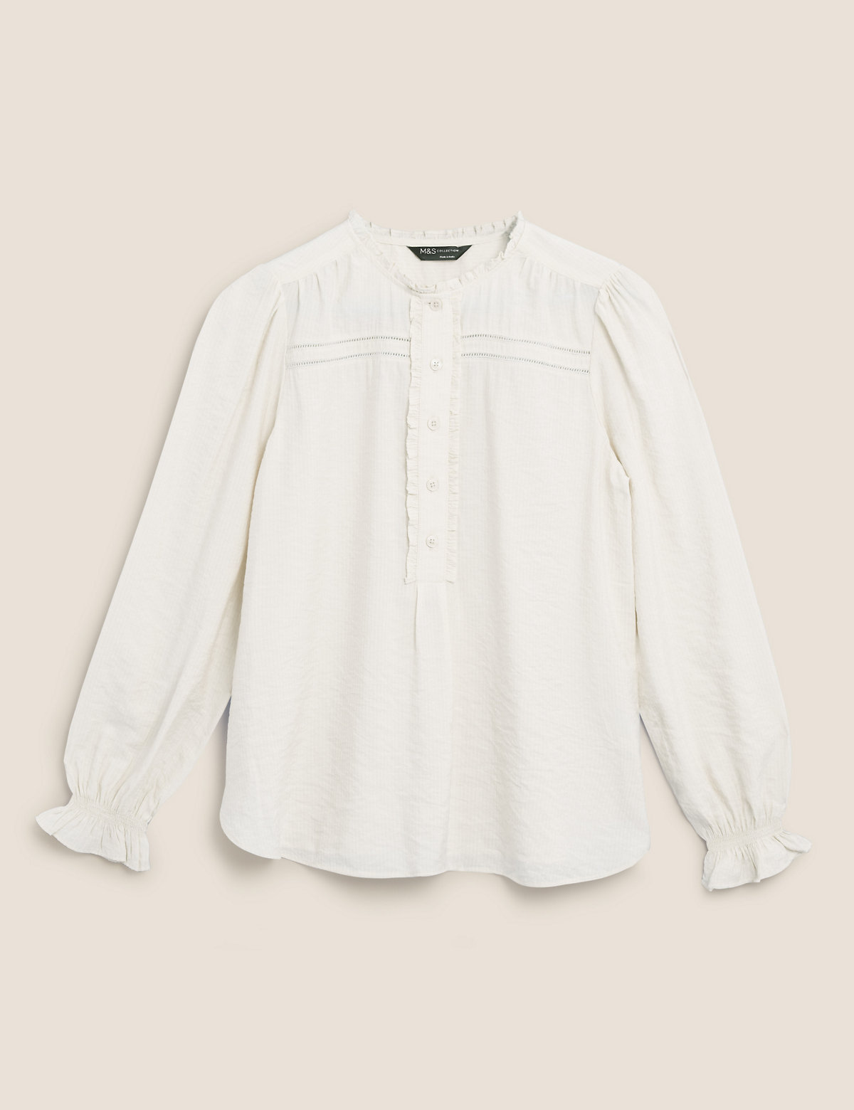 Textured Frill Detail Long Sleeve Blouse