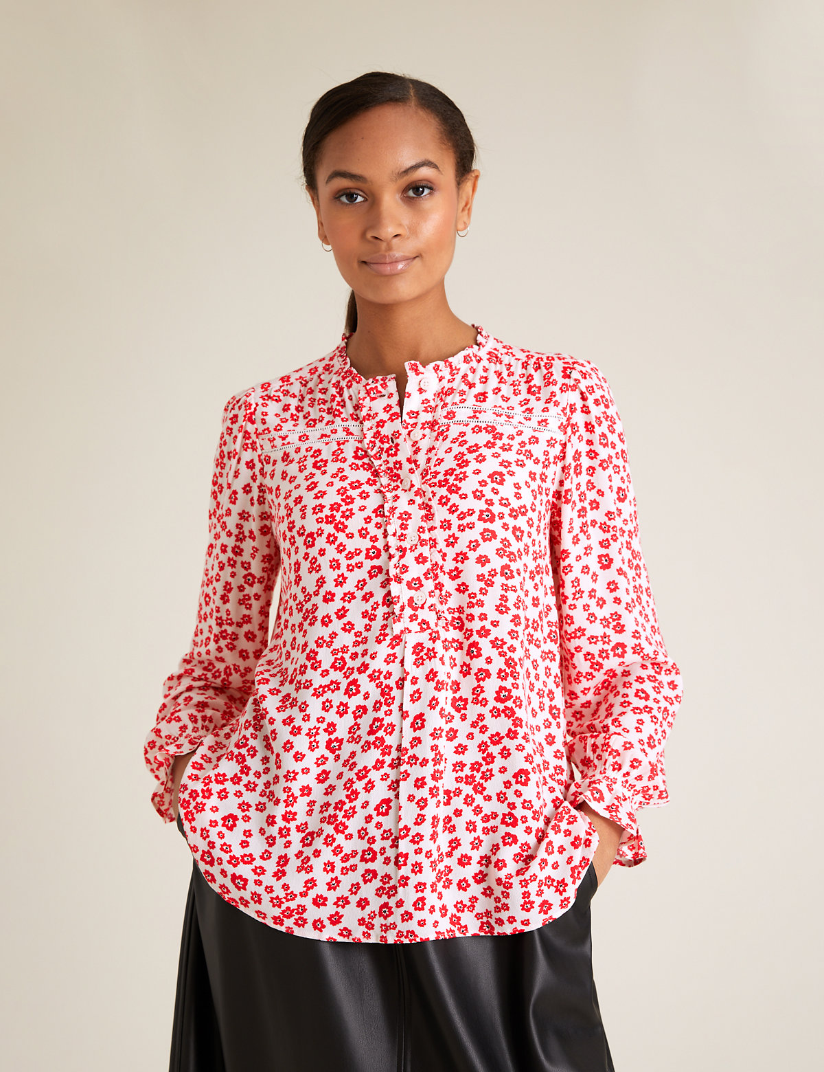 Ditsy Floral Frill Long Sleeve Blouse