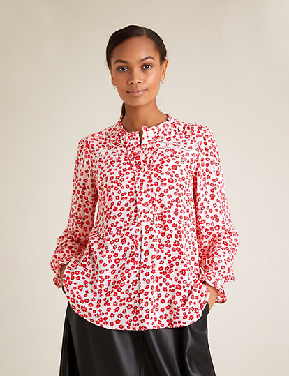 Ditsy Floral Frill Long Sleeve Blouse