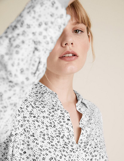 Ditsy Floral Collared Long Sleeve Shirt