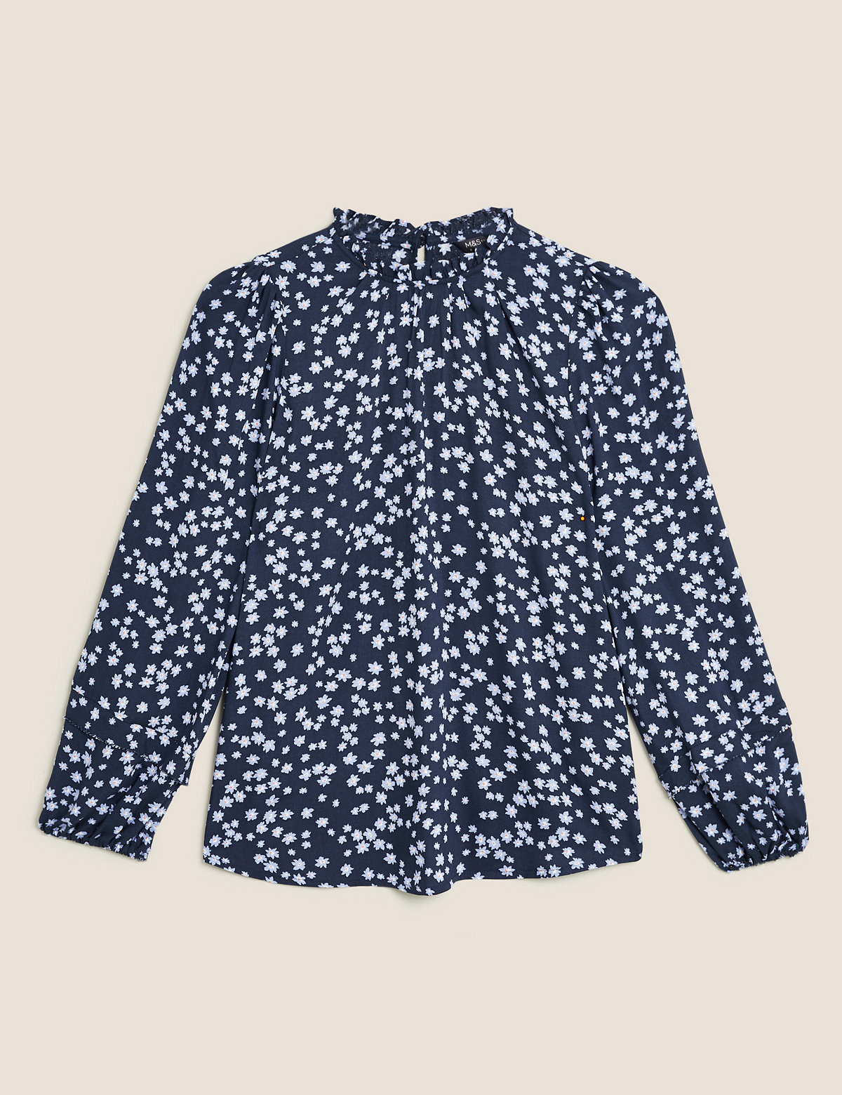 Ditsy Floral Frill Neck Long Sleeve Top