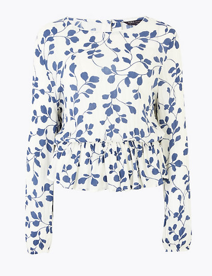 Ditsy Floral Waisted Long Sleeve Blouse