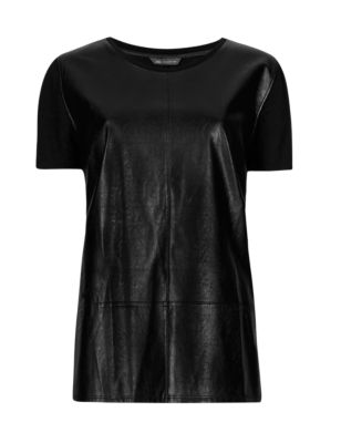 Faux Leather Panelled Shell Top | M&S Collection | M&S